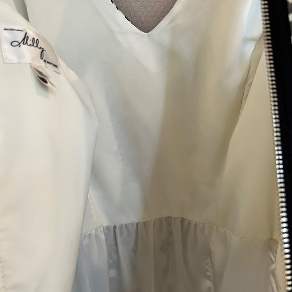 Milly Of New York Dress Black & White Cotton Silk V Neck Exposed Zip Sz10 - Picture 3 of 9